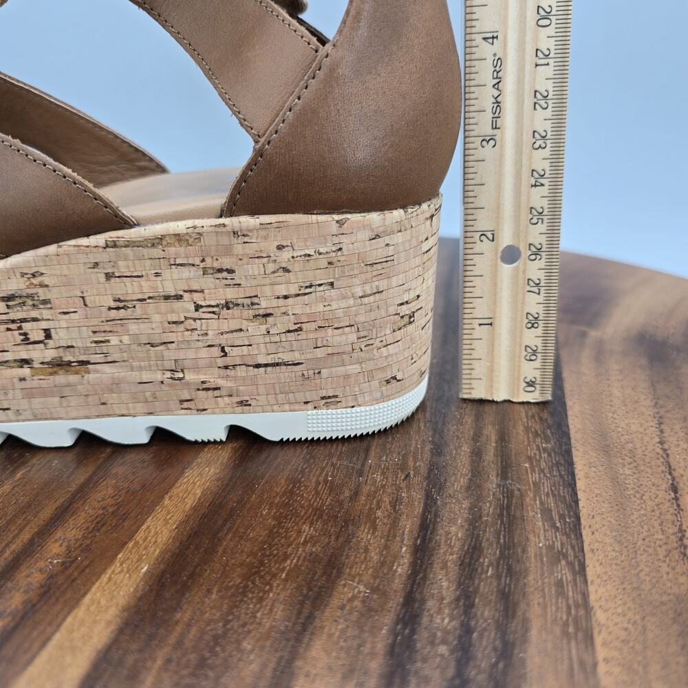 Sorel Cameron Sandals Womens 10.5 Brown Leather Lace Up Wedge Platform Shoes - Picture 7 of 8